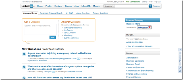 LinkedIn Screenshot - Answers Main Screen